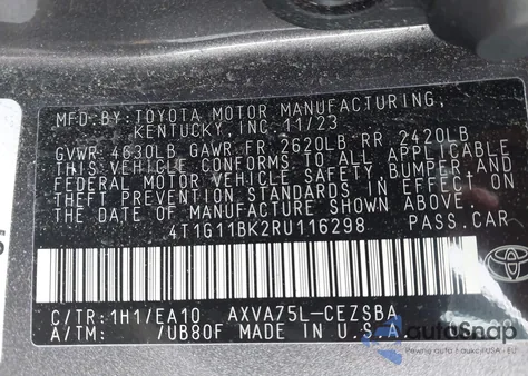 2024 Toyota Camry Se from USA, damaged, VIN 4T1G11BK2RU116298